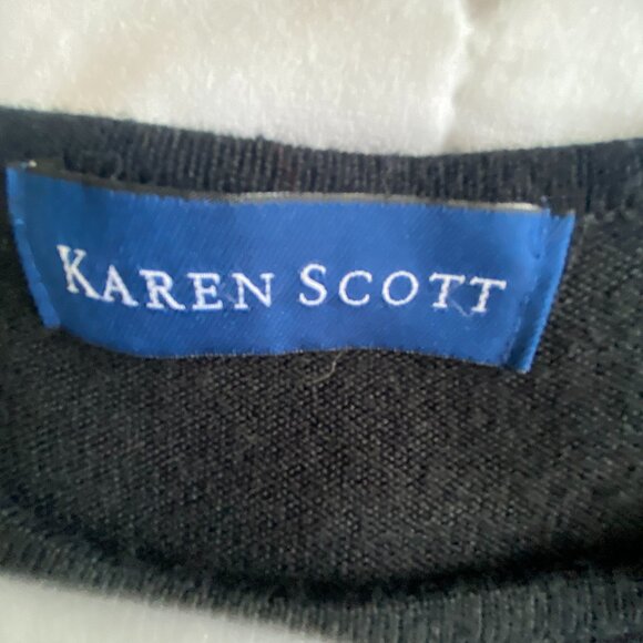 KAREN SCOTT Black Wool Blend Beaded Floral Appliqué Sweater Pullover M - Picture 10 of 12